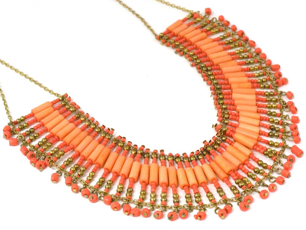 Hand Beaded Apricot Statement Necklace