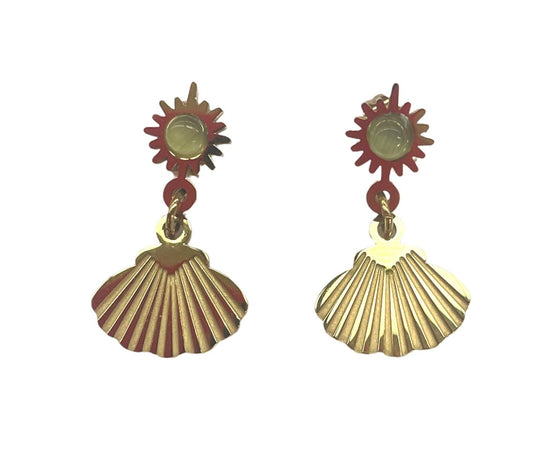 Green Sunshine Clam Earrings
