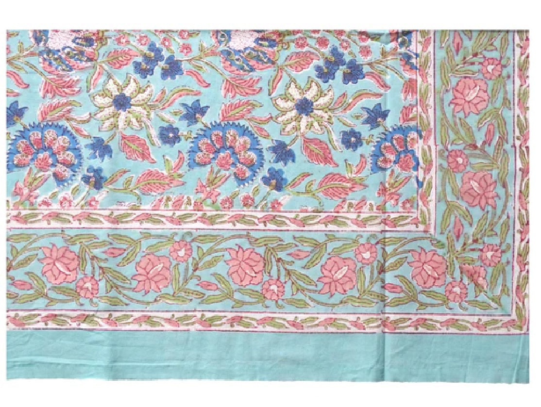 Large Rectangular Block Printed Cotton Tablecloth