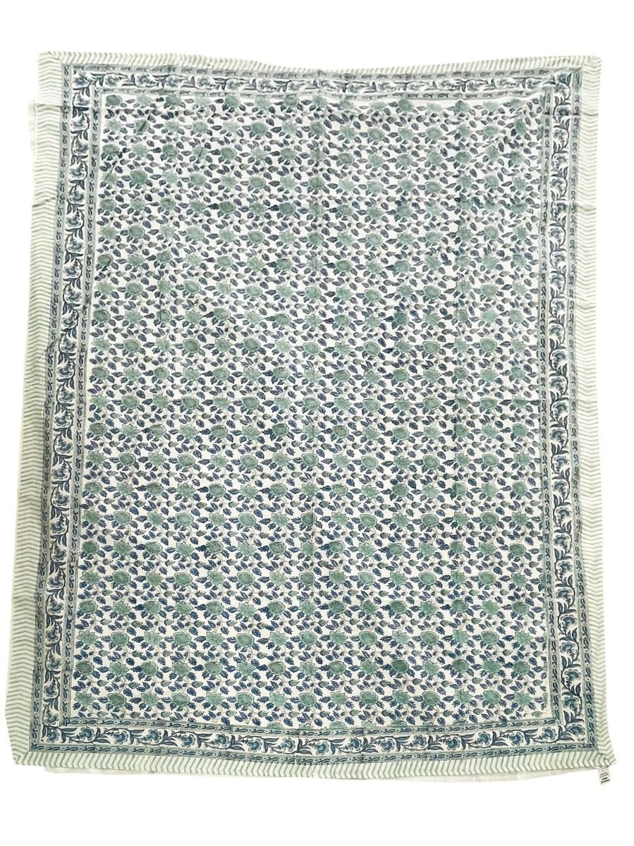 Turquoise/blue floral print tablecloth