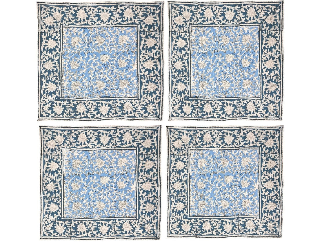 Set of 4 denim block print napkins