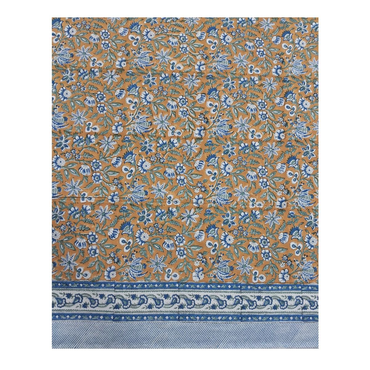 Large Rectangular Yellow and Green Block Print Tablecloth