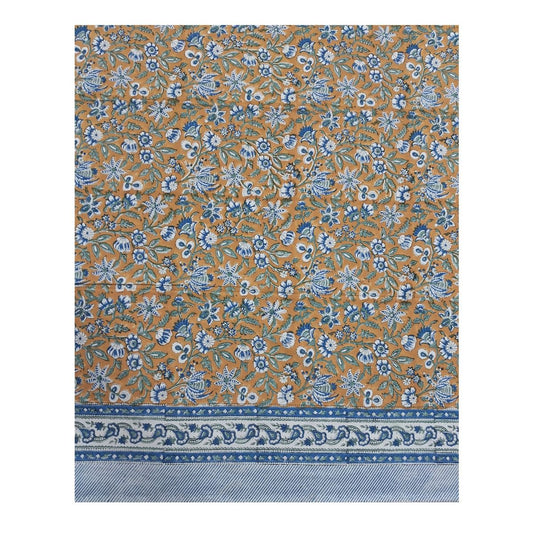 Large Rectangular Yellow and Green Block Print Tablecloth