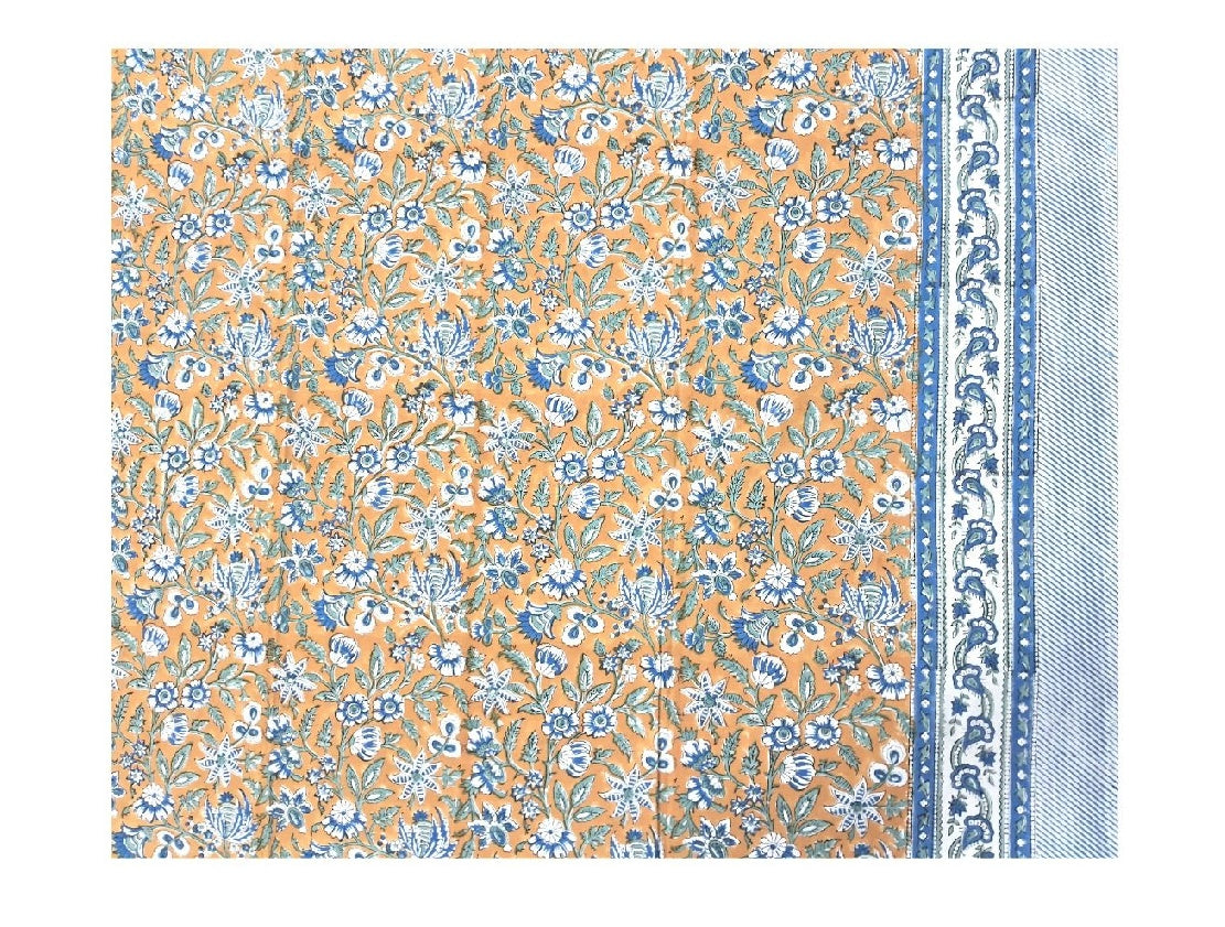 Large Rectangular Yellow and Green Block Print Tablecloth