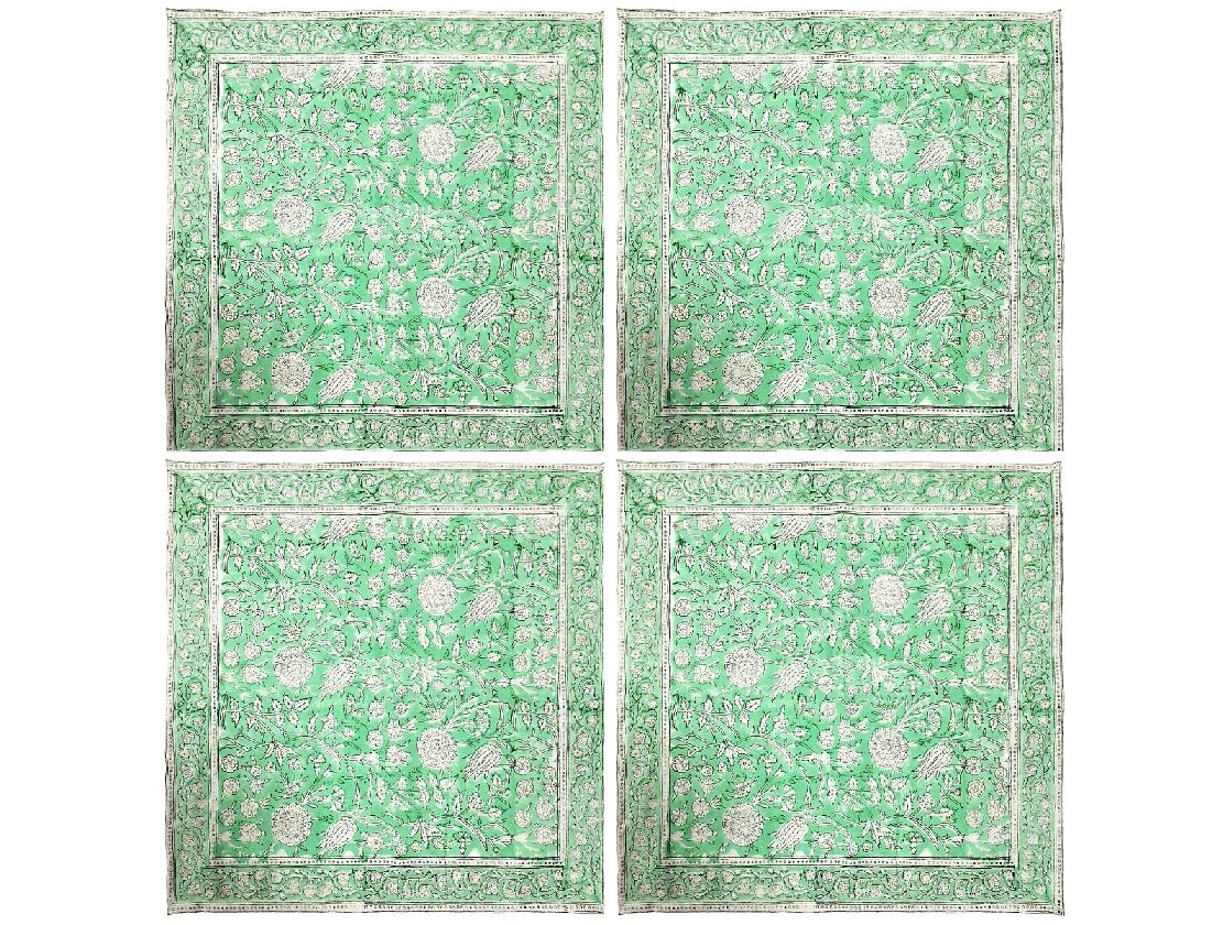 Block Print Green & White Napkin 4 Set