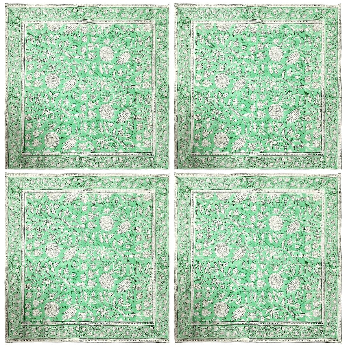 Block Print Green & White Napkin 4 Set