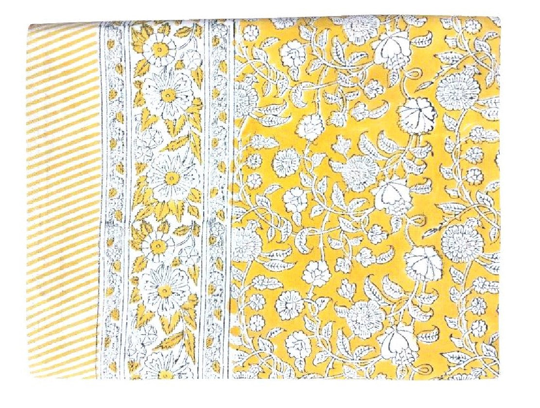 Block Print Yellow & White Large Tablecloth