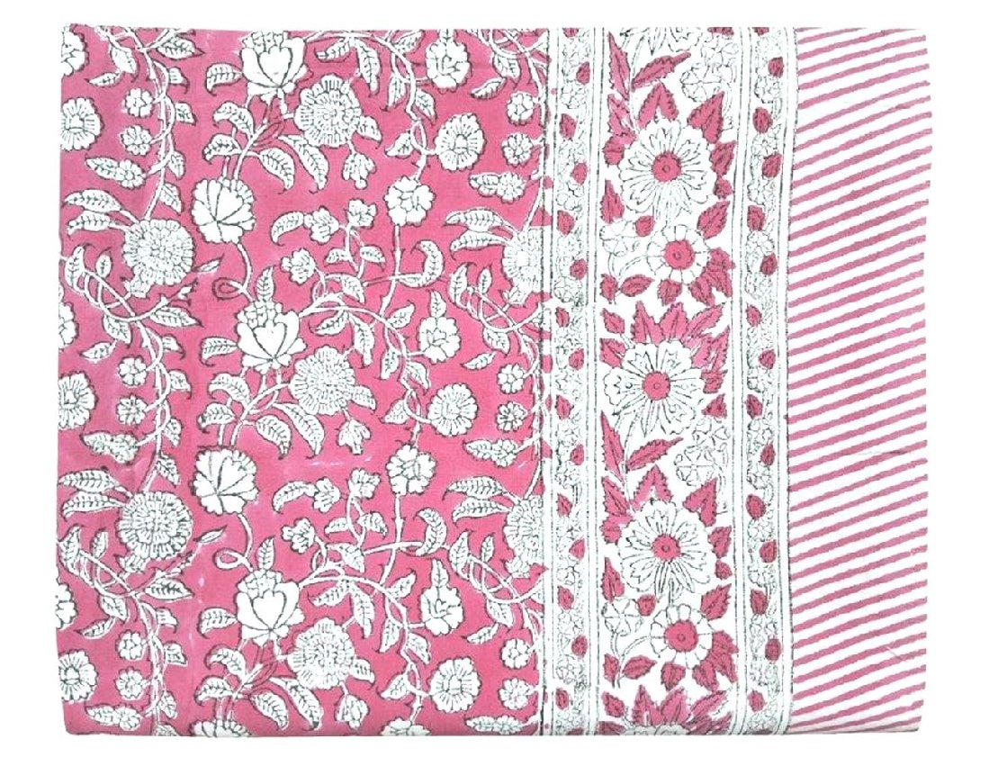 Block Print Pink & White Large Tablecloth
