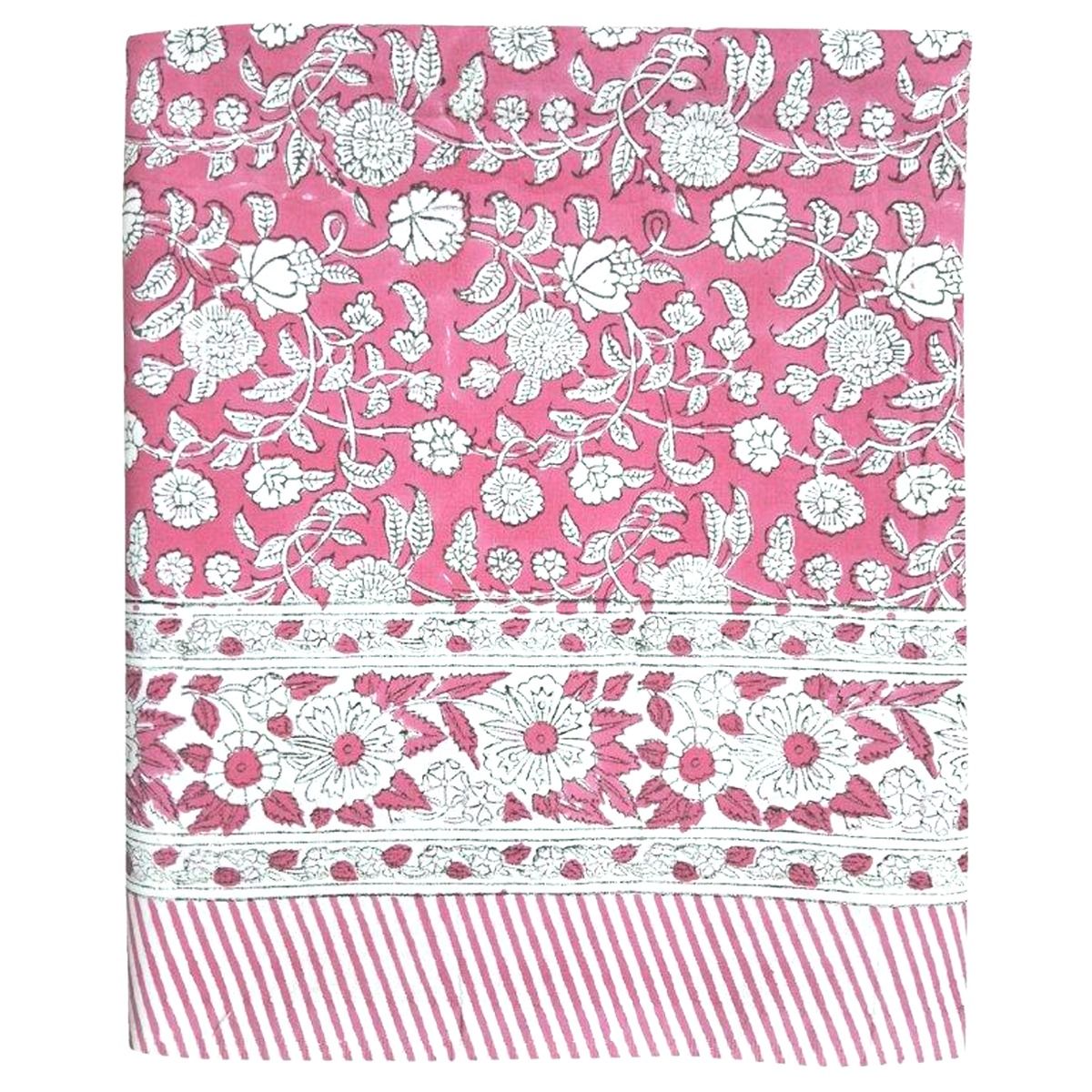 Block Print Pink & White Tablecloth
