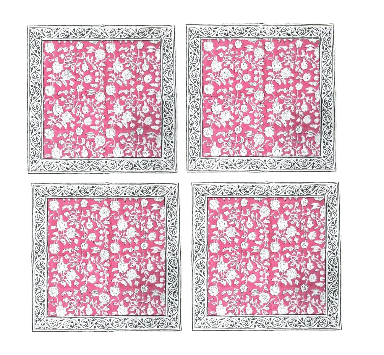 Block Print Pink & White Napkin 4 Set
