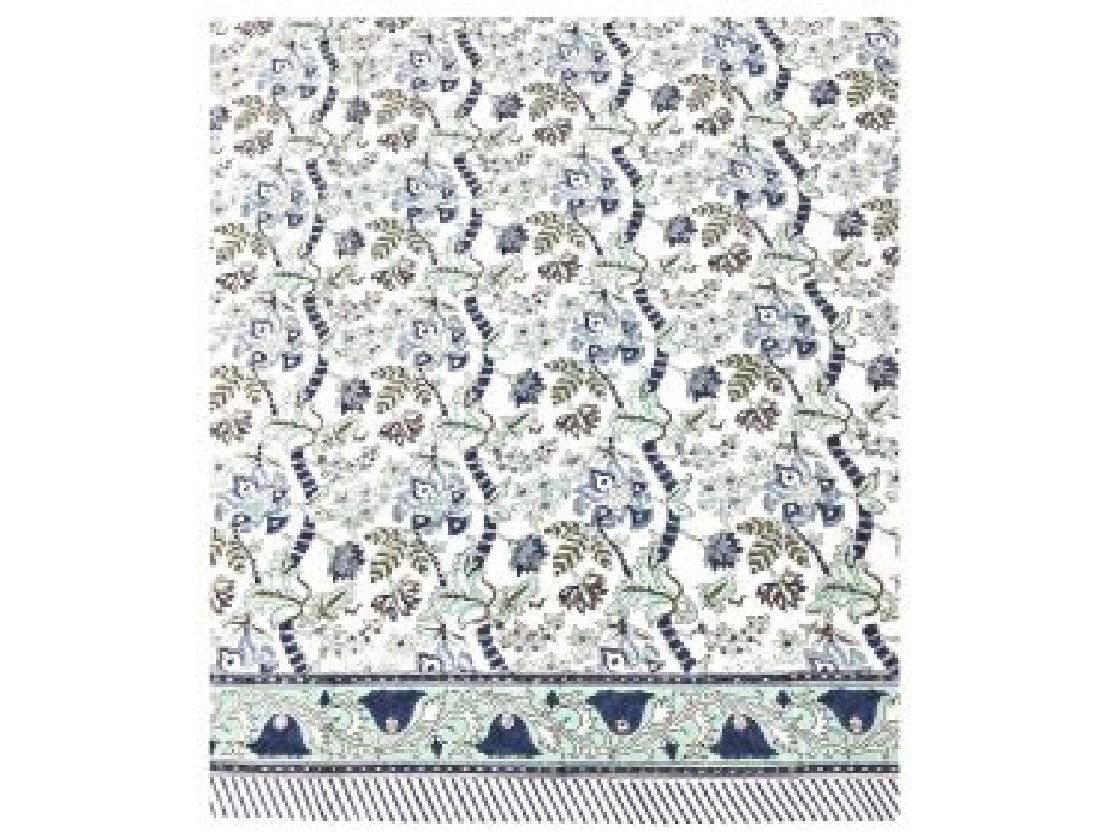 Blue Steel & Sage Floral Block Print Small Tablecloth