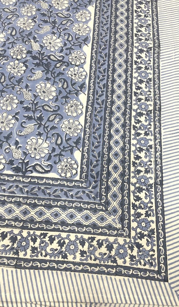Denim Floral Block Print Tablecloth
