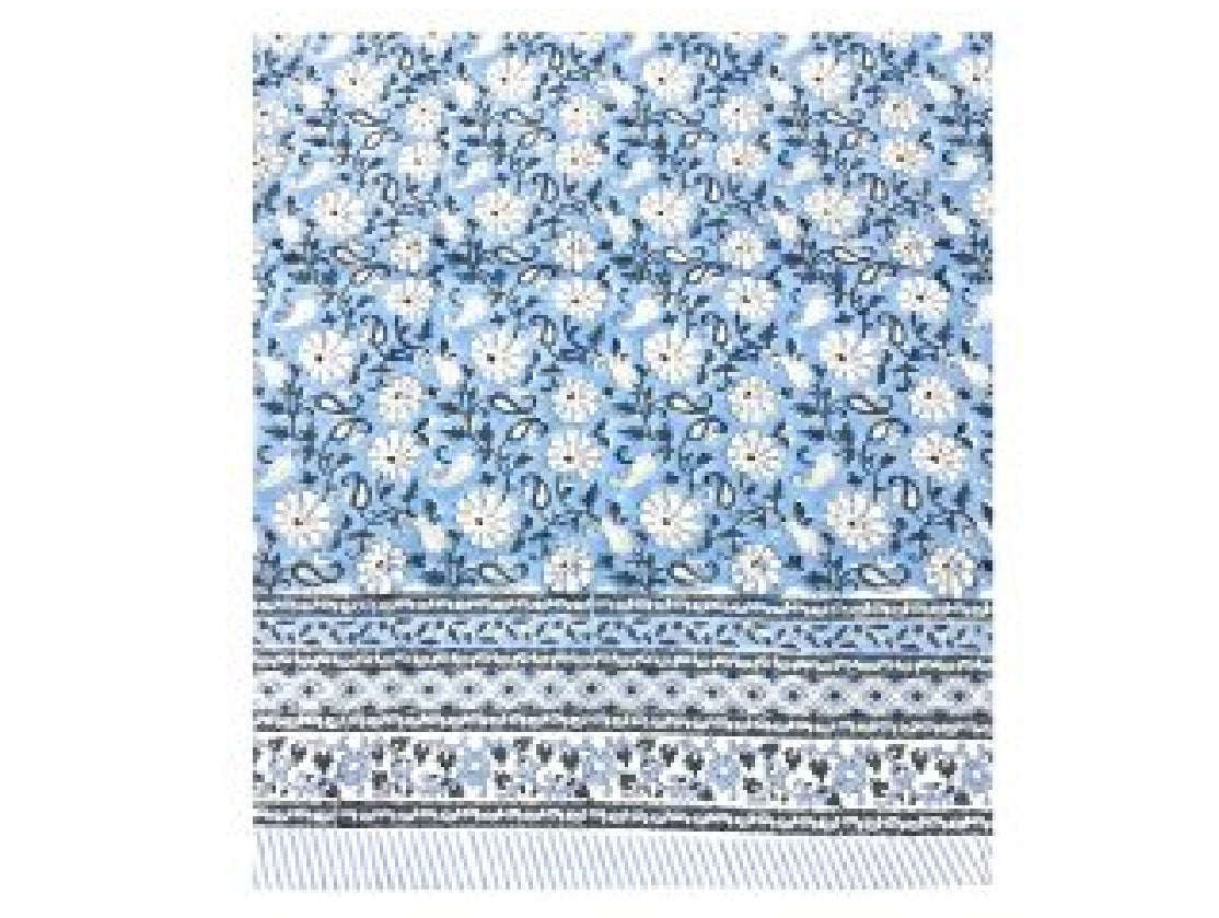 Denim Floral Block Print Tablecloth