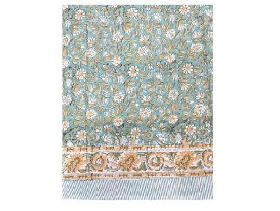 Sage & Lemon Floral Block Print Small Tablecloth