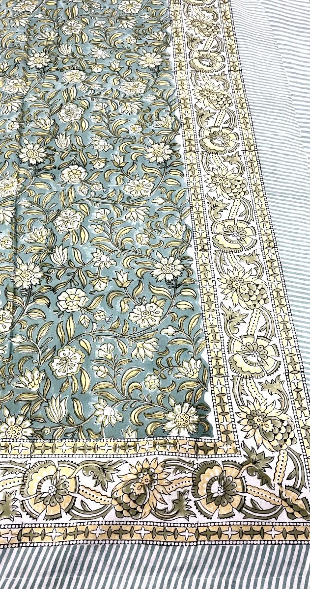 Sage & Lemon Floral Block Print Small Tablecloth