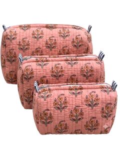Jaipur Rose Kantha Trio Pouch Set