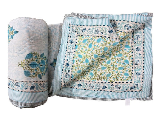 Turquoise & White 100% Cotton Reversible Quilt
