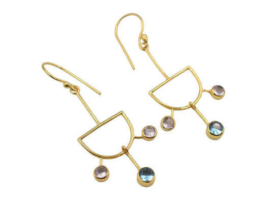 18 K Gold plated Earrings Aqua and Pink