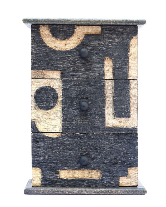 Black and Natural Wooden 3 Drawer Unit