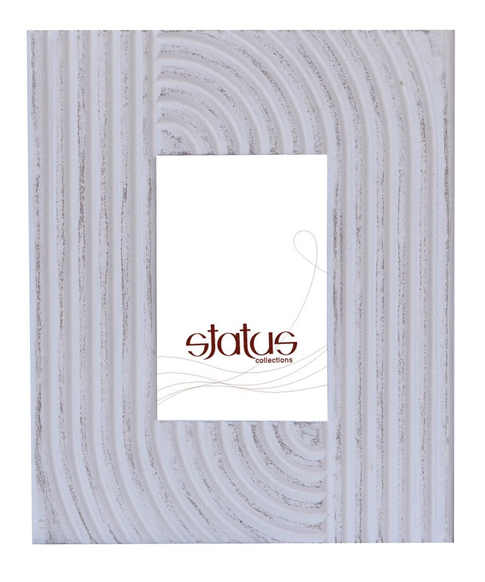 Whitewashed Wooden Frame with Hand Carved Line Design