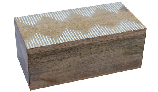 Natural Wooden Box with Hand Carved Pattern