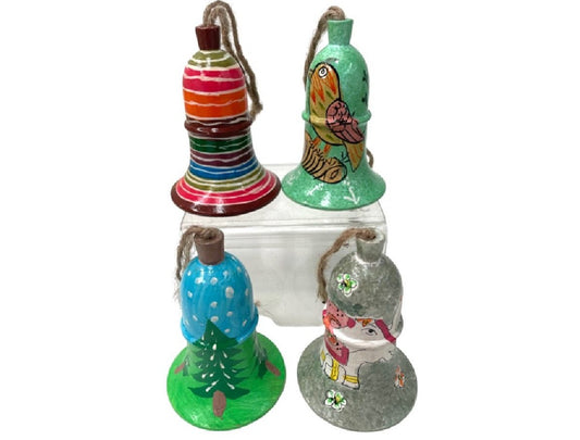 Set of 4 Papier Mache Bells with Hanging