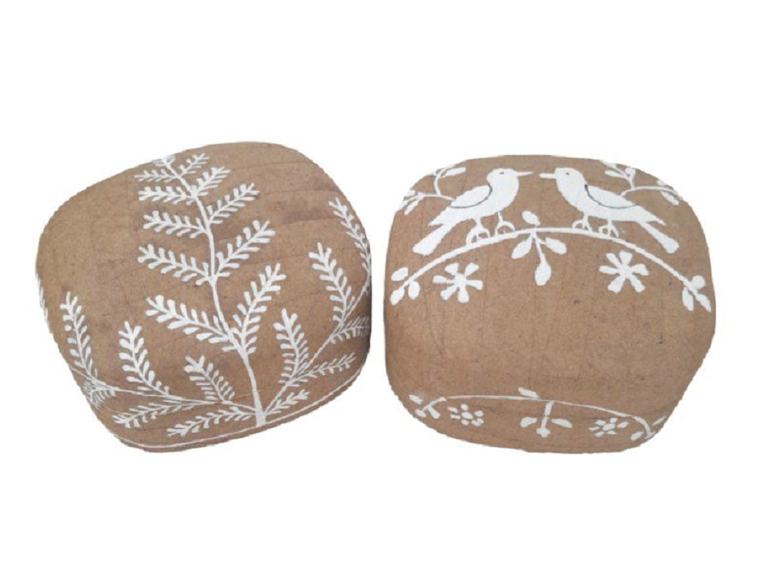 Set of 2 Square Papier-mâché Boxes in Bird & Branch Design