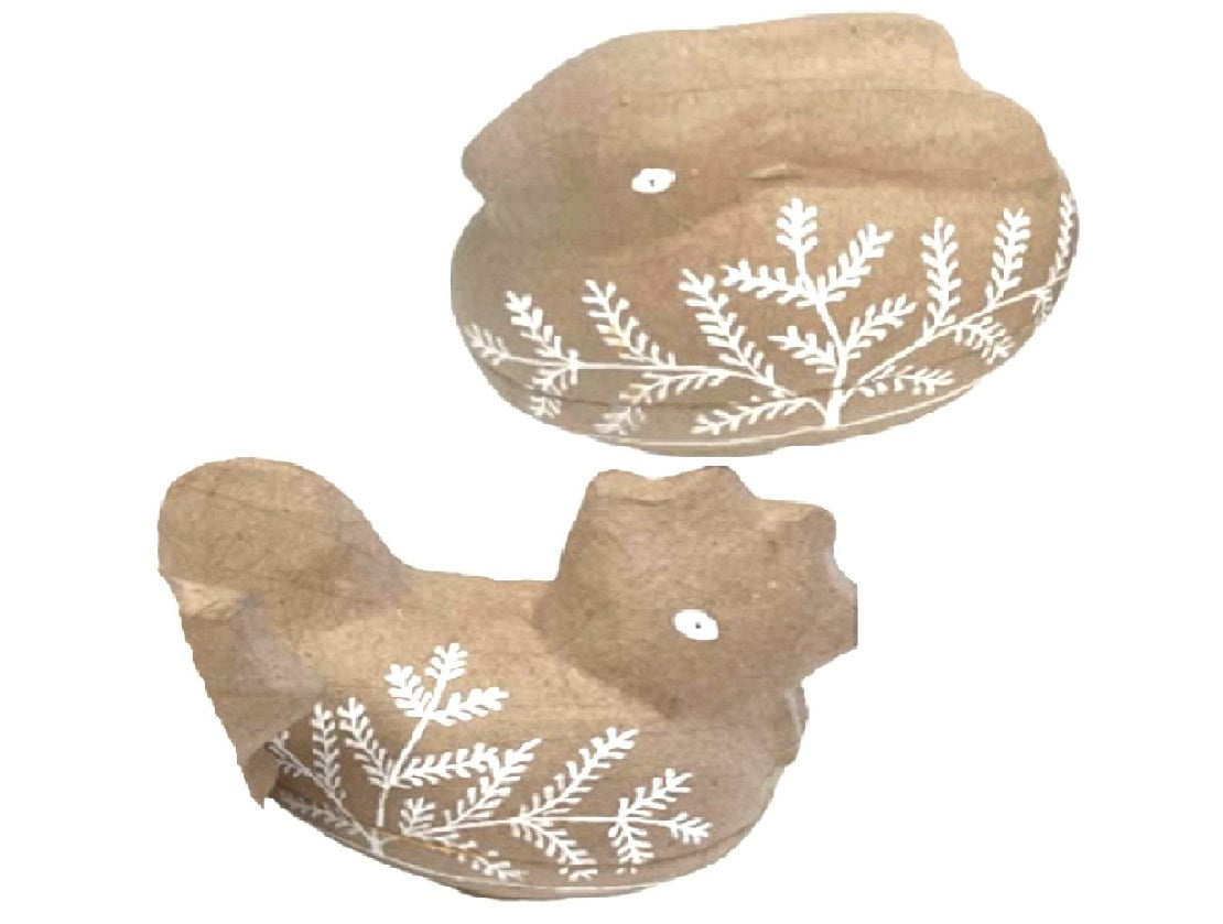 Set of 2 Natural Papier-mâché' Bunny & Hen Boxes