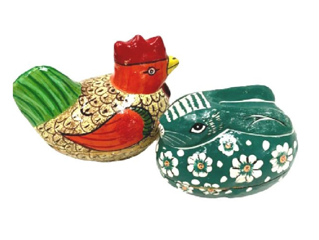 Set of 2 Coloured Papier-mâché' Bunny & Hen Boxes