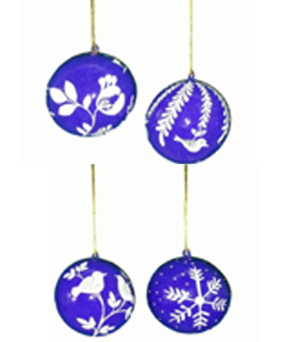 Set of 4 Royal Blue Hand-Painted Papier Mache Baubles - SALE!