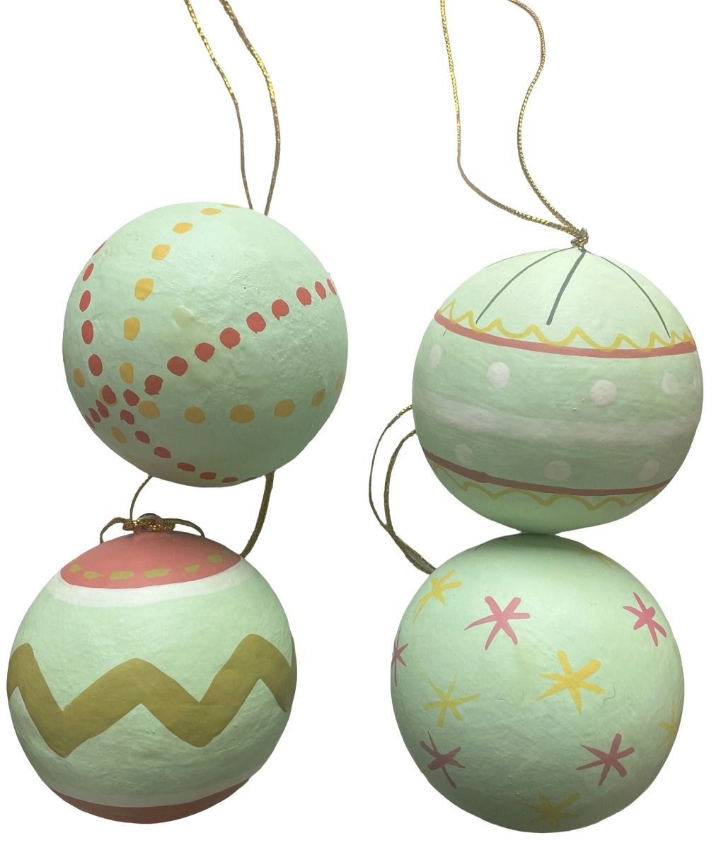 Set of 4 Mint Green Hand-Painted Baubles - SALE!
