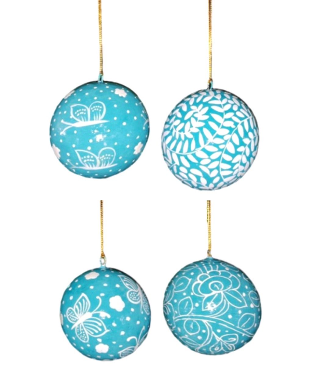 Set of 4 Sky Blue Hand-Painted Papier Mache Baubles - SALE!