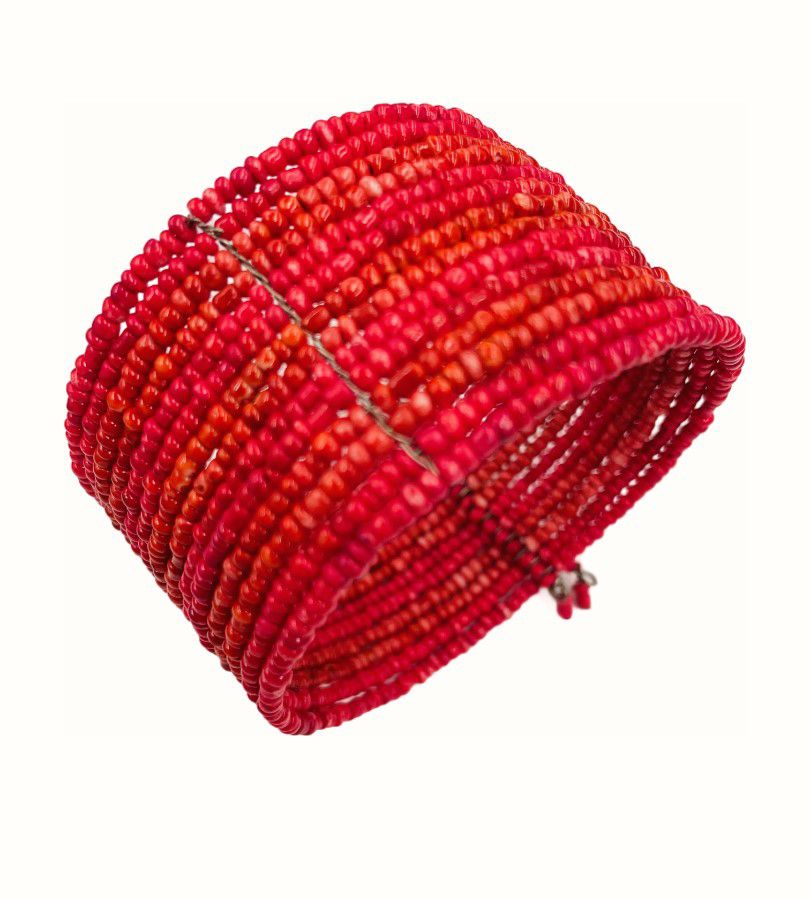 Pink and Red Seed Bead Bangle
