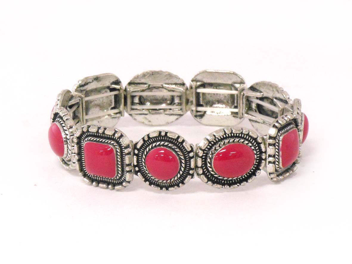 Metal and Pink Stone Beaded Bracelet
