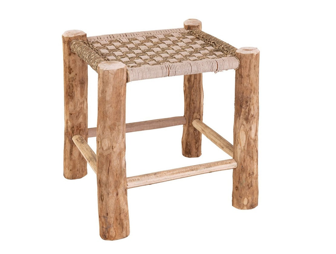 Hand-crafted Woven Natural & White Jute Stool