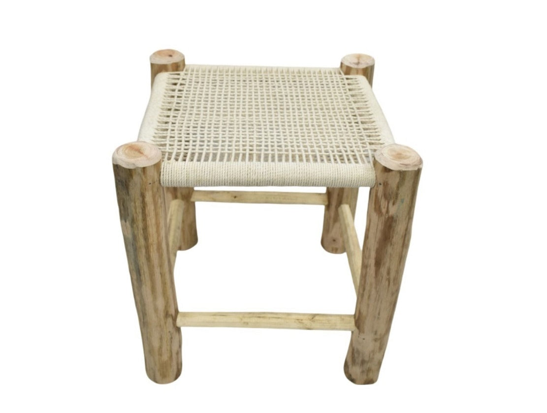 Hand-crafted Woven White Jute Stool