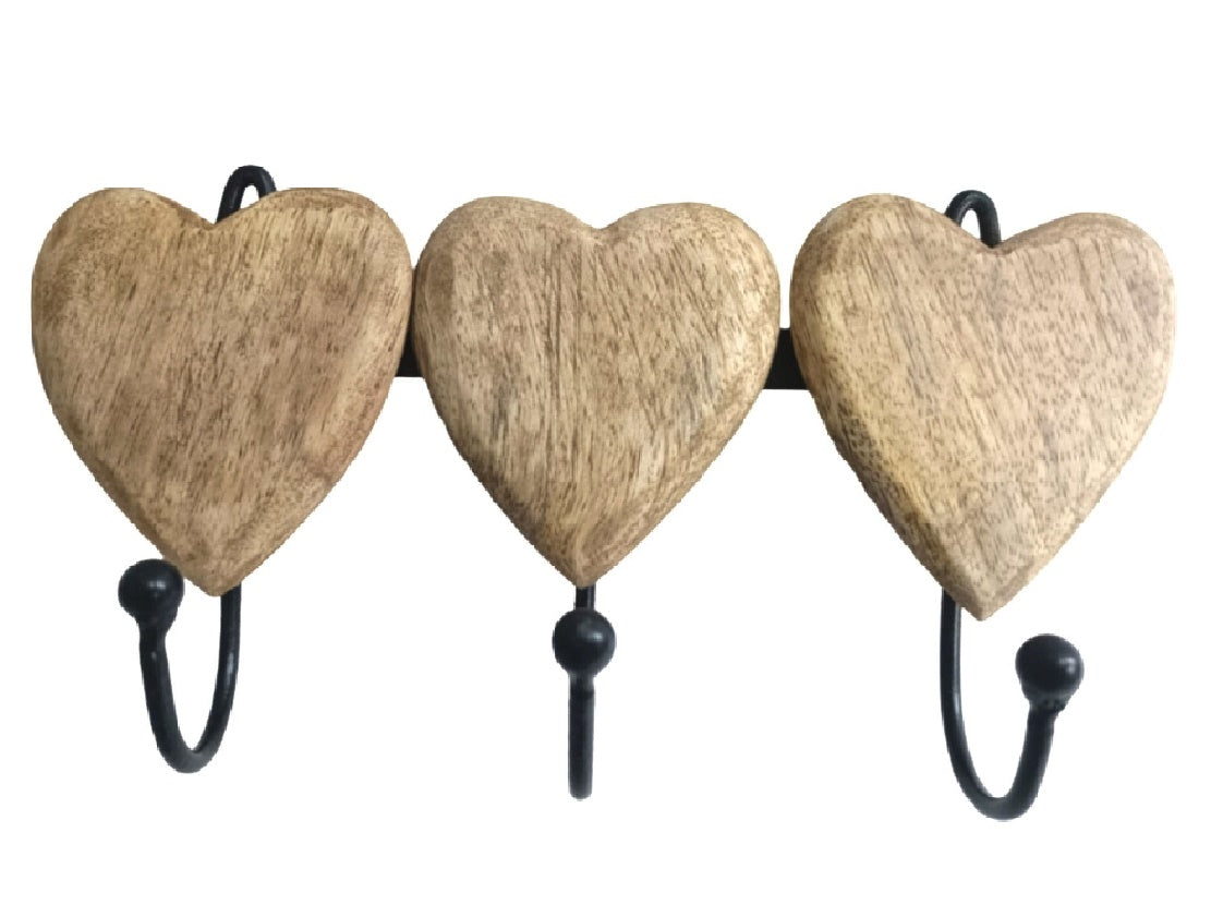 Natural Wood Triple Heart Wall Hook