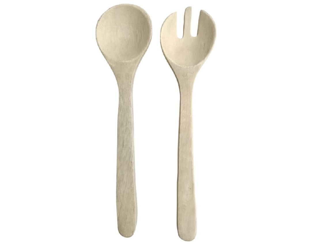 Set of 2 Bleached Wood Salad Servers