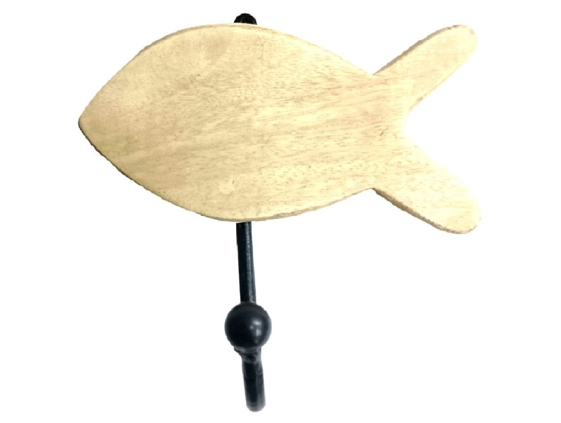 Single Bleached Wood Fish Wall Hook