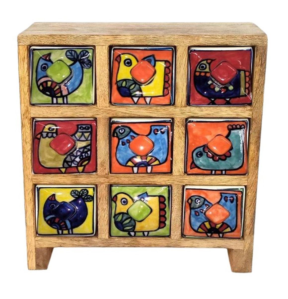Red bird design 9 drawer box 25x25x9cm