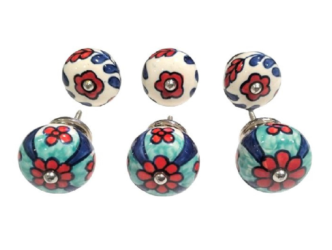 Set of 6 red and green round knobs