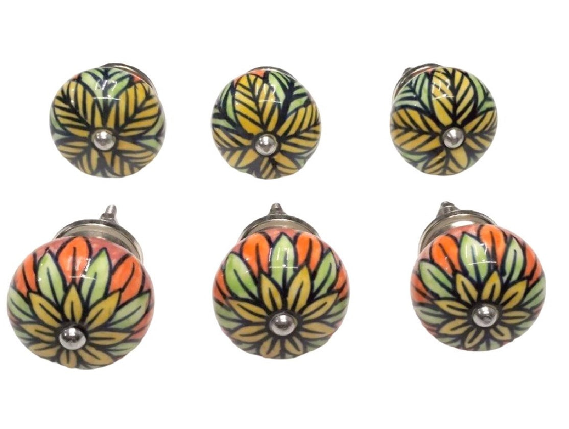 Set of 6 orange and yellow round knobs