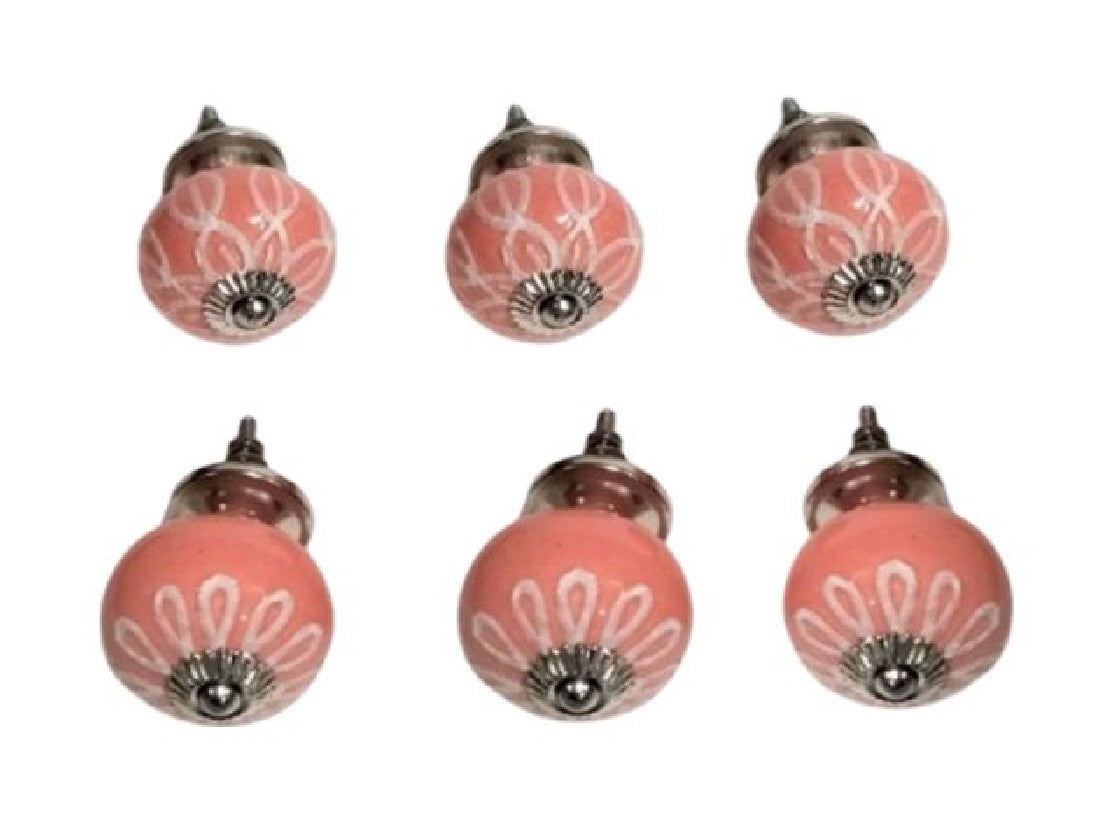 Set of 6 Salmon Pink Fluted Knobs