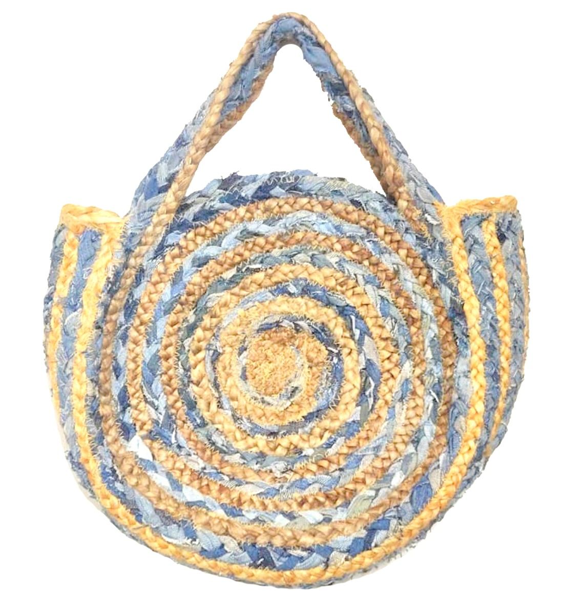 Hand-woven Jute and Denim Round Bag