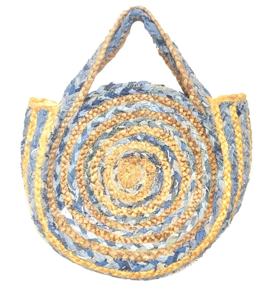 Hand-woven Jute and Denim Round Bag