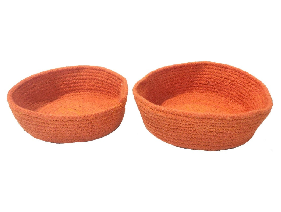 Set of 2 Orange Hand-woven Storage Baskets