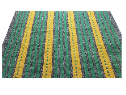 Green/yellow cotton kilim rug