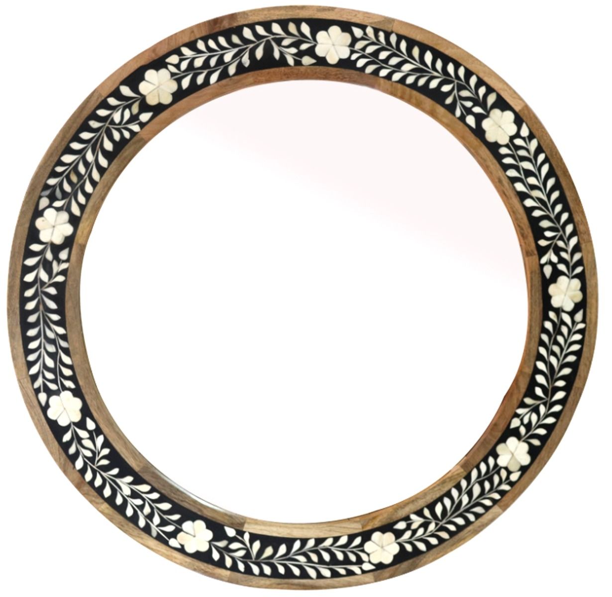 Maharani Obsidian Bone Inlay Floral Mirror