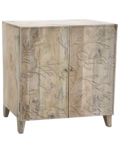 Wood sandblasted cabinet with floral carving