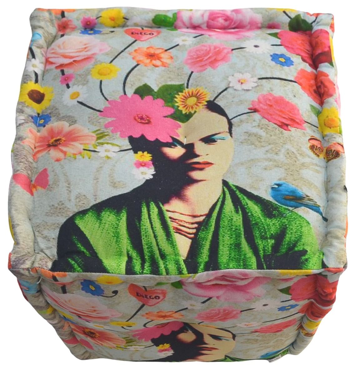 Grey floral Frida pouf